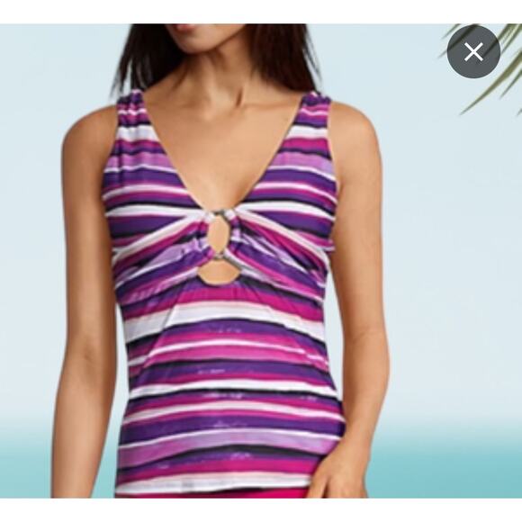 Mynah Striped Tankini Top & Bikini Bottom Set Purple Women's Size L / XL NWT - Picture 1 of 7